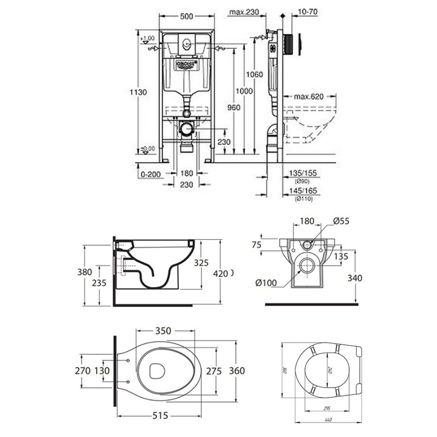 Набор унитаз Azzurra Cult XCU100B1SOSP с сиденьем Azzurra Cult XCU1800F + инсталляция Grohe Rapid SL 38721001