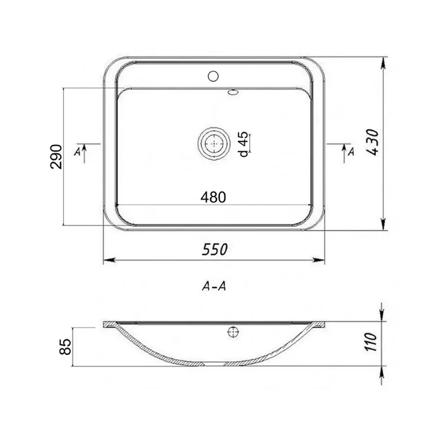 Раковина для ванны GF (BEI-02) 550х430 / 110 бежевая