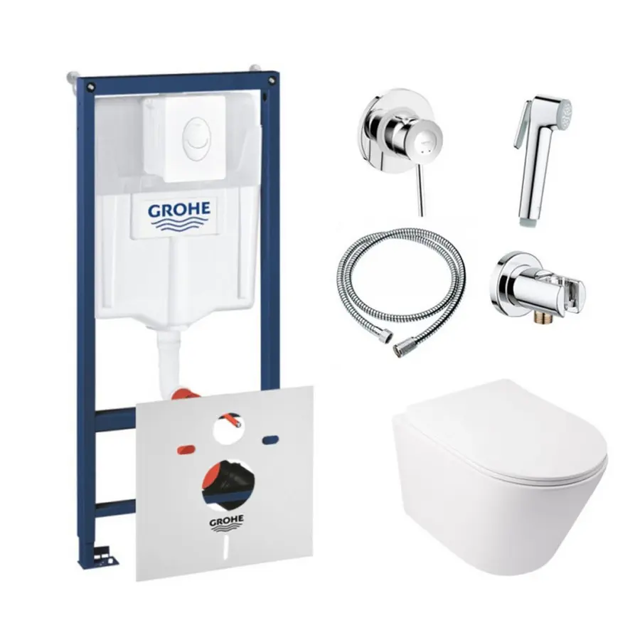 Комплект інсталяція Grohe Rapid SL 38722001 + унітаз з сидінням Qtap Swan QT16335178W + набір для гігієнічного душу зі змішувачем Grohe BauClassic 111048