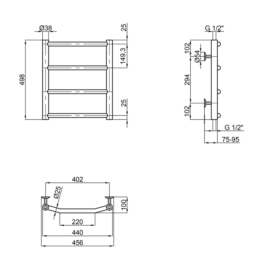 Сушарка для рушників водяна Lidz Trapezium (CRM) D38/25 400x500 P4