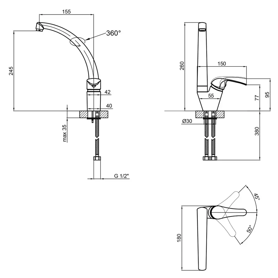 Смеситель для кухни Lidz (CRM) Smart 39 008-9