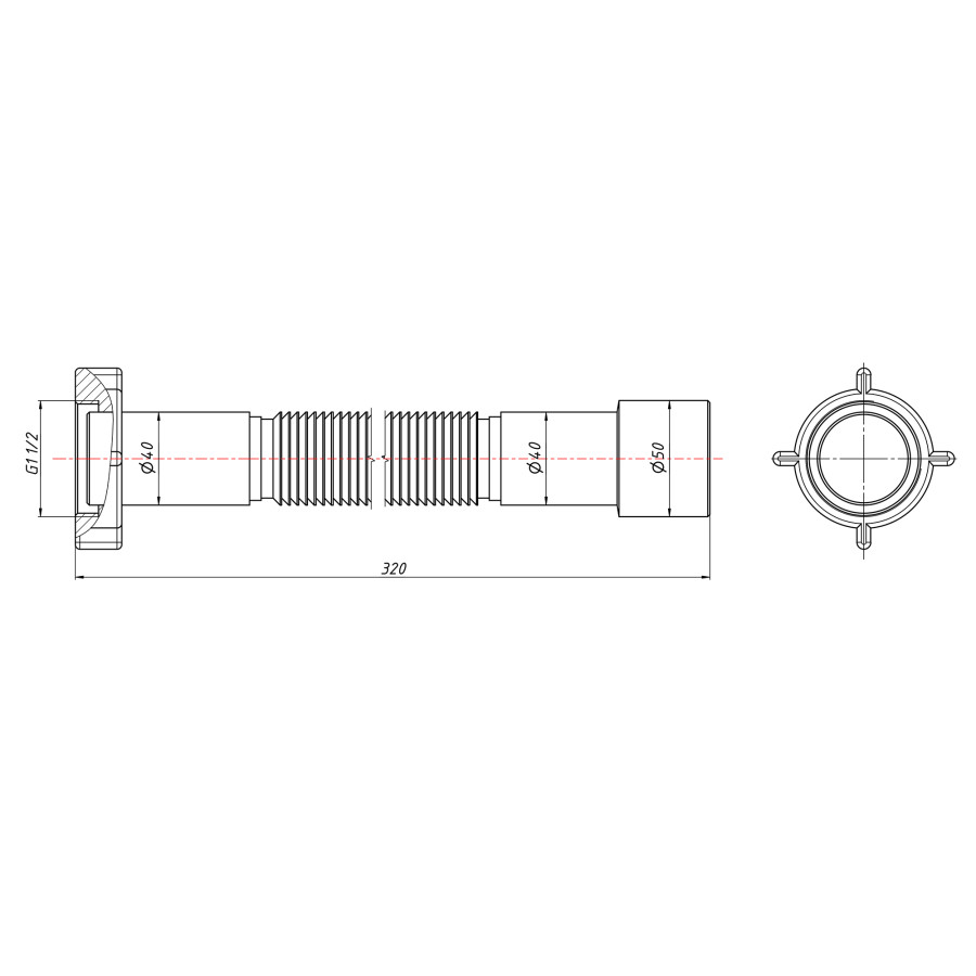 Гнучка труба Lidz (WHI) 60 01 G002 00 з накидною гайкою 1 1/2" довжина 600 мм