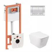 Набір Qtap інсталяція 3 в 1 Nest QT0133M425 з панеллю змиву квадратною QT0111M06028CRM + унітаз з сидінням Crow QT05335170W