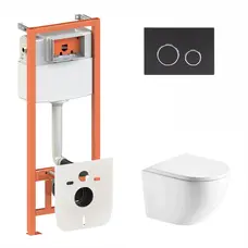 Набір Qtap інсталяція 3 в 1 Nest QT0133M425 з панеллю змиву круглою QT0111M11V1146MB + унітаз з сидінням Robin QT1333046ENRW