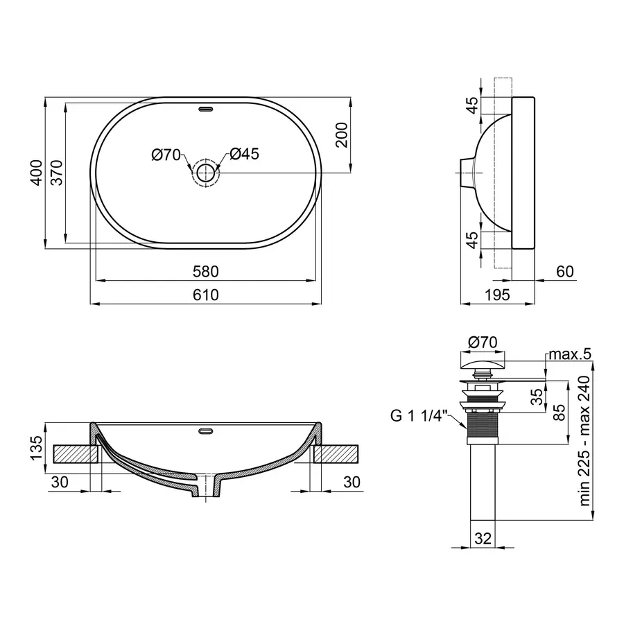 Раковина Qtap Leo 590x400x170 White з донним клапаном QT11114028W
