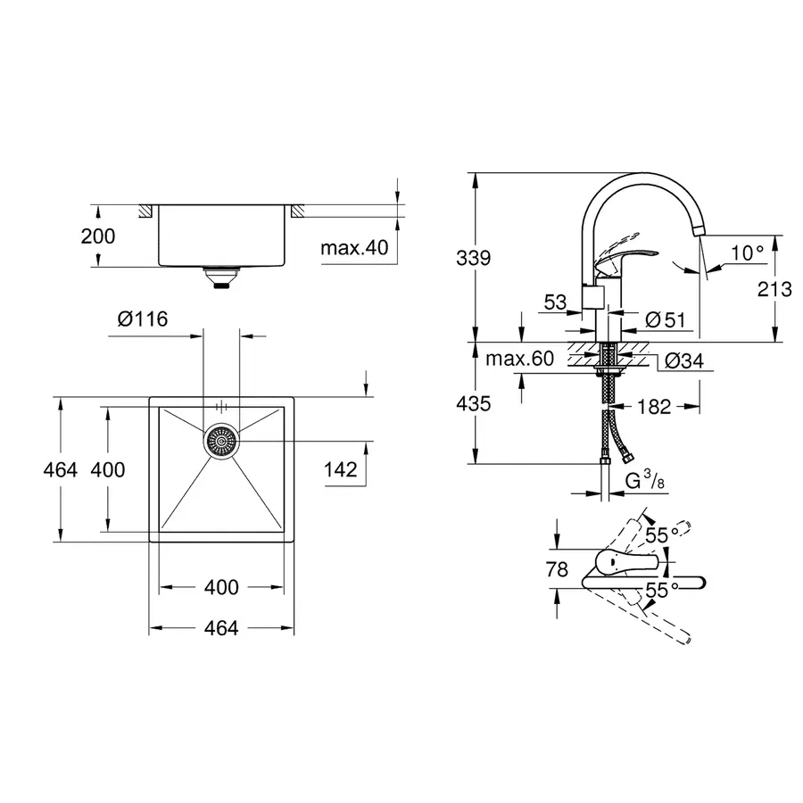 Мийка кухонна Grohe K700 31578SD0 + змішувач Eurosmart 33202002