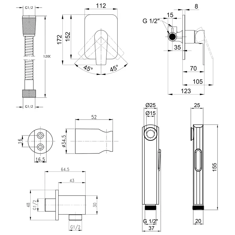 Набір для гігієнічного душу зі змішувачем Qtap 102