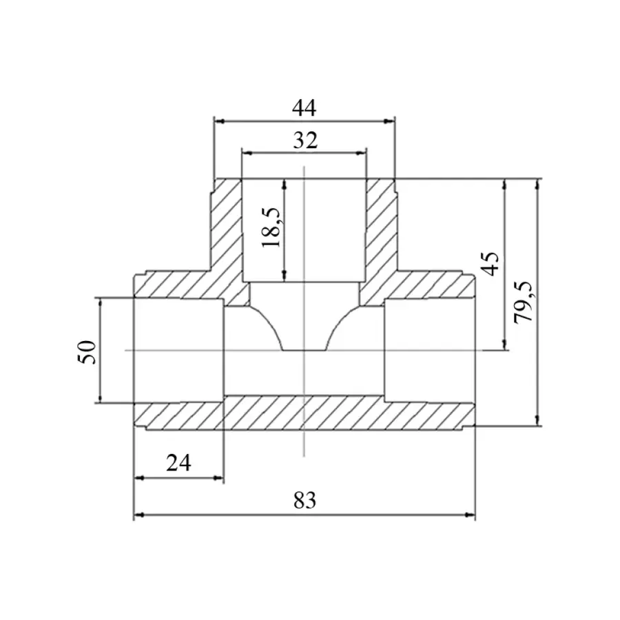 Тройник PPR Blue Ocean 50х32х50 редукционный