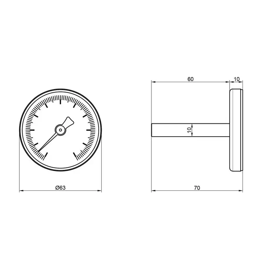 Термометр SD Plus 120ºC 63 мм 1/2", заднє підмикання SD17450MM
