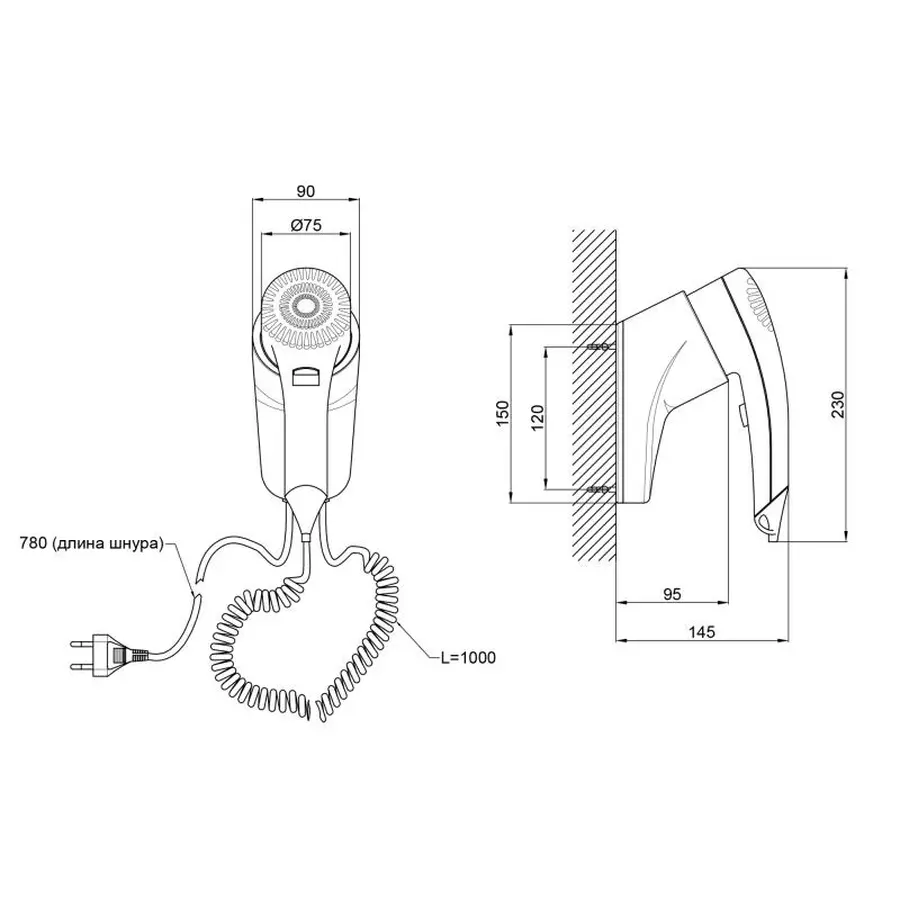 Фен настінний Lidz (WHI) 130.01.91 1100 Вт