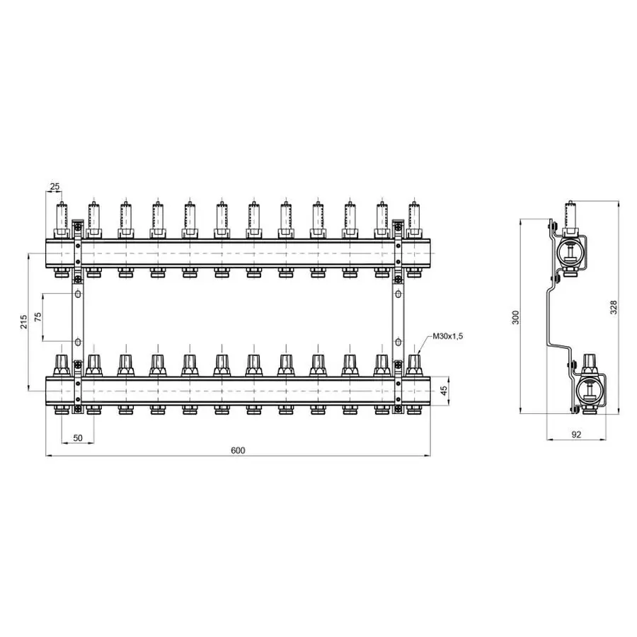 Колектор з витратомірами SD Forte 1" 12 виходів SF001W12