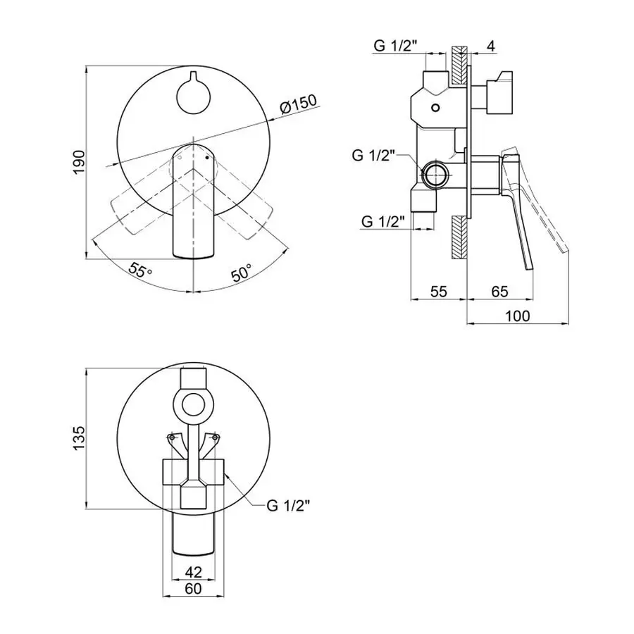 Змішувач прихованого монтажу для душу Qtap Kralovice 6229103GC для двох споживачів