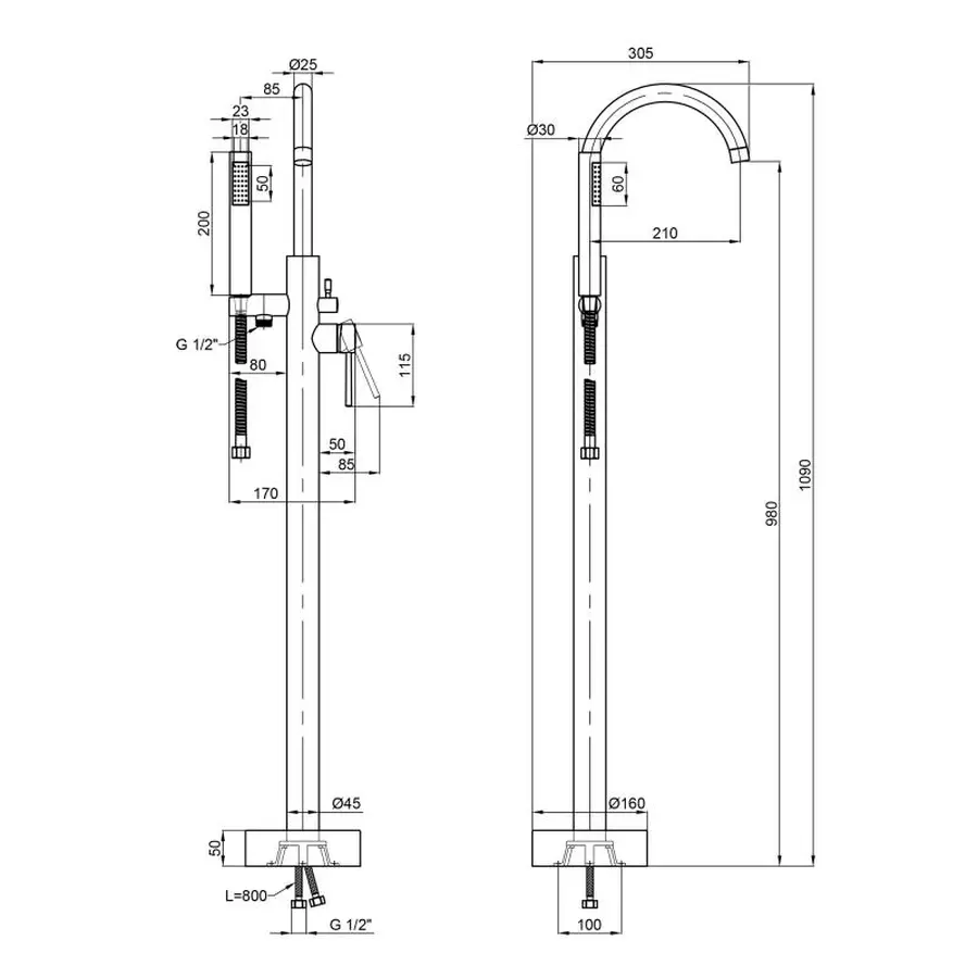 Змішувач для ванни Qtap Podlaha 19103UGC