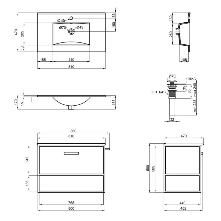 Комплект Qtap Taurus 800х580х437 Whitish oak тумба підвісна + раковина урізна QT2472TPT803WO