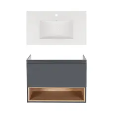 Комплект Qtap тумба підвісна Robin 800х580х437 мм Graphite/Whitish oak + раковина урізна Albatross New QT71RO44055