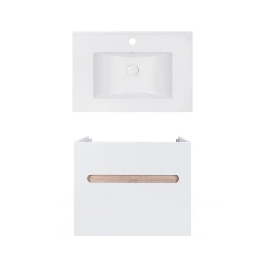 Комплект Qtap тумба підвісна Virgo 700х580х437 мм White/Whitish oak + раковина урізна Albatross E QT71V44076