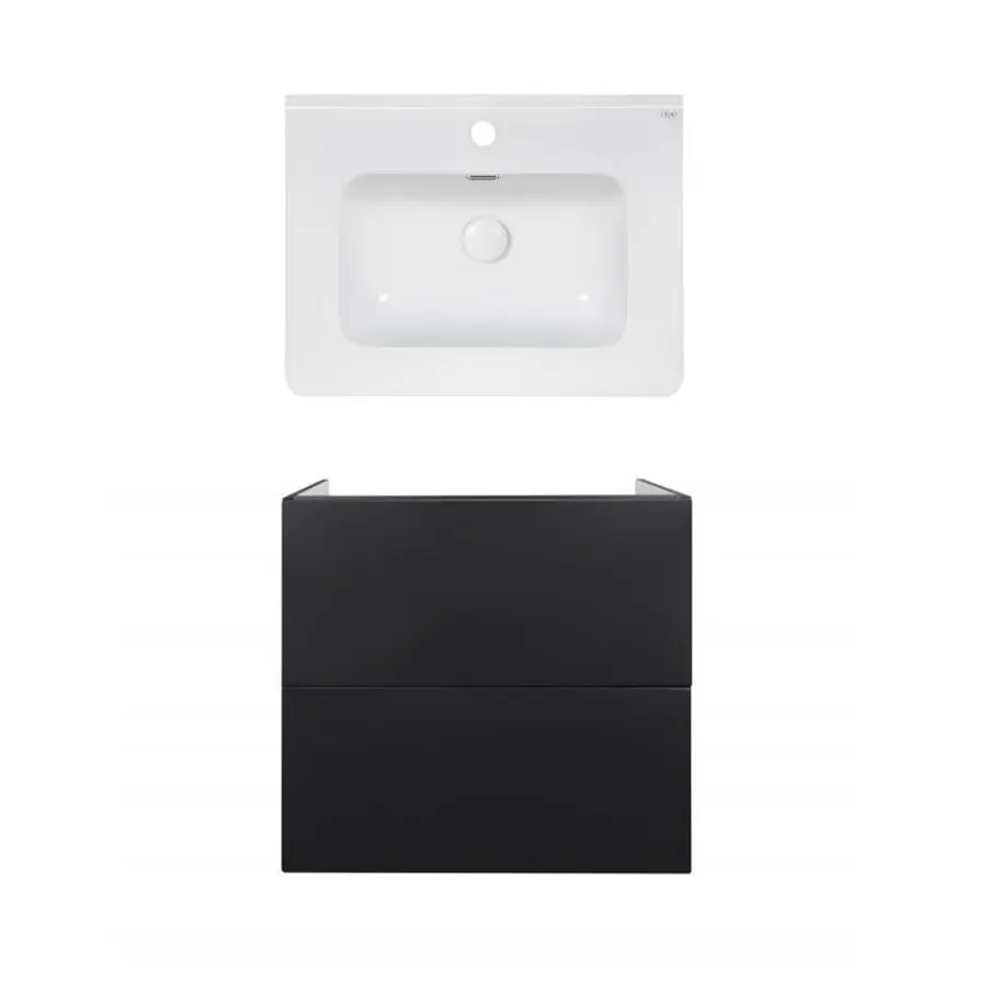 Комплект Qtap тумба підвісна Tern 600х580х437 мм Matt Black + раковина урізна Albatross 9H QT71TE44117