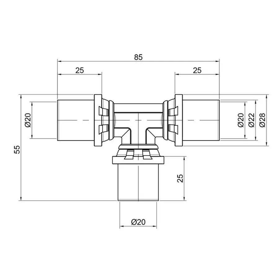 Трійник прес Icma 20х20х20 №406