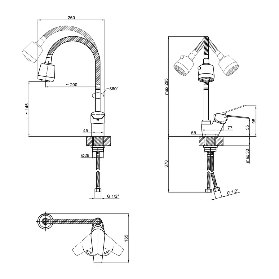 Смеситель для кухни Lidz (CRM) 40 87 008F 4 с рефлекторным излиянием