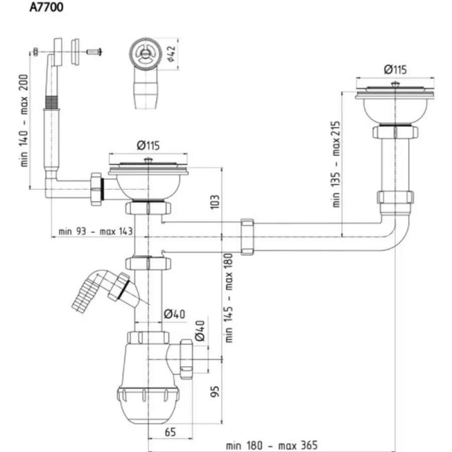 Сифон для кухонной мойки ANI Plast D6115S разноуровневый