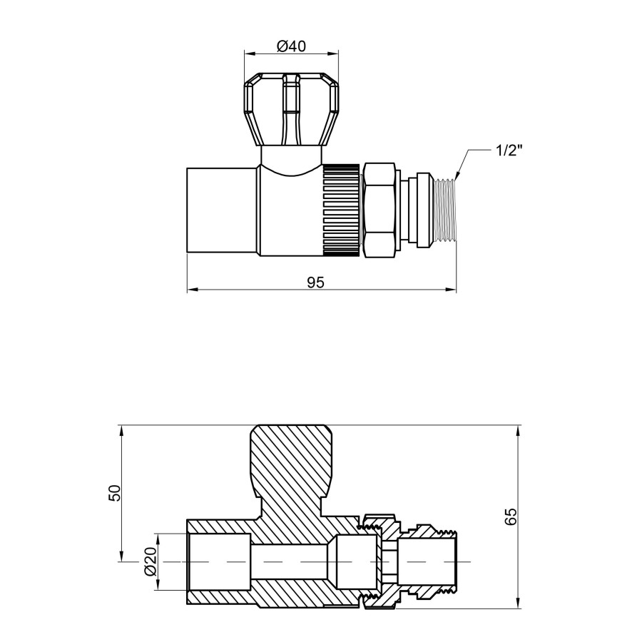 Кран шаровой радиаторный PPR Thermo Alliance 20х1 / 2 "прямой