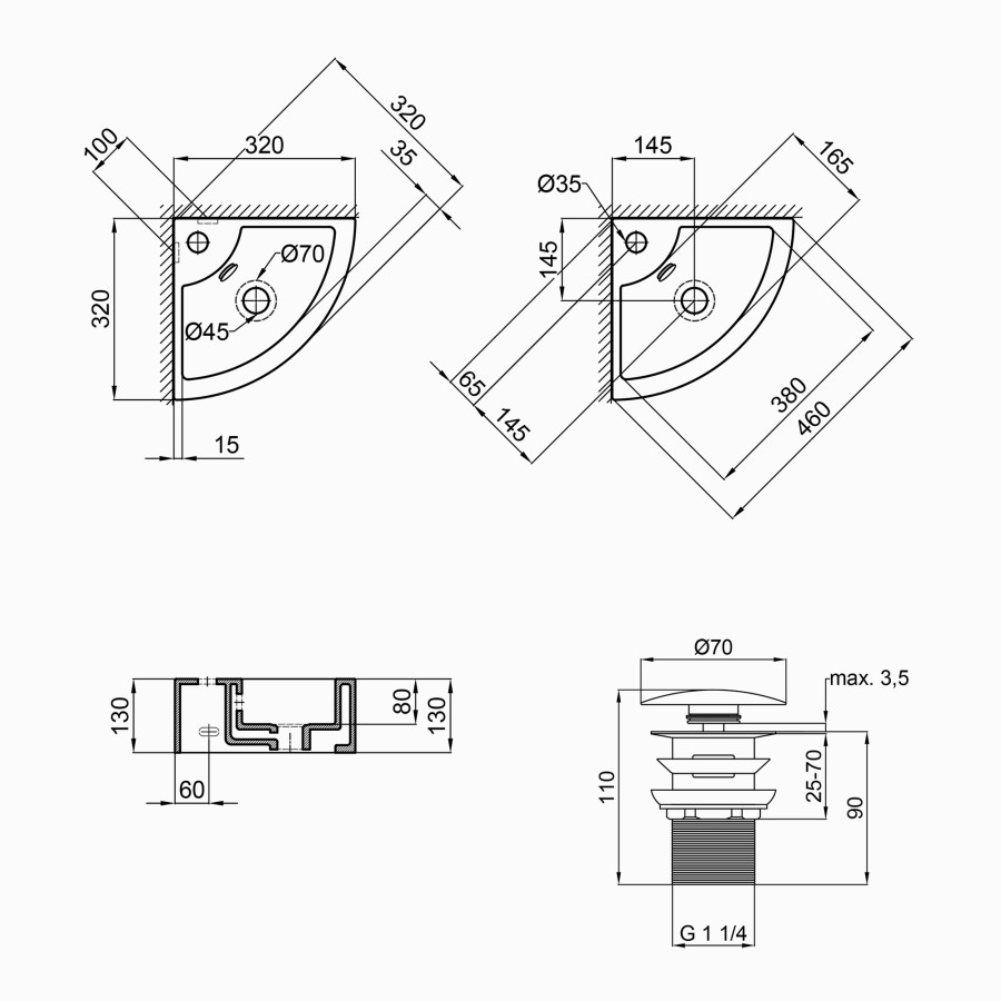 Раковина Qtap Kiwi 435х310х125 White з донним клапаном QT0911K184AW