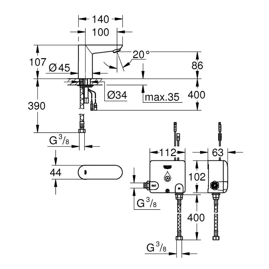 Кран для раковини безконтактний Grohe Euroeco Cosmopolitan E 36384000