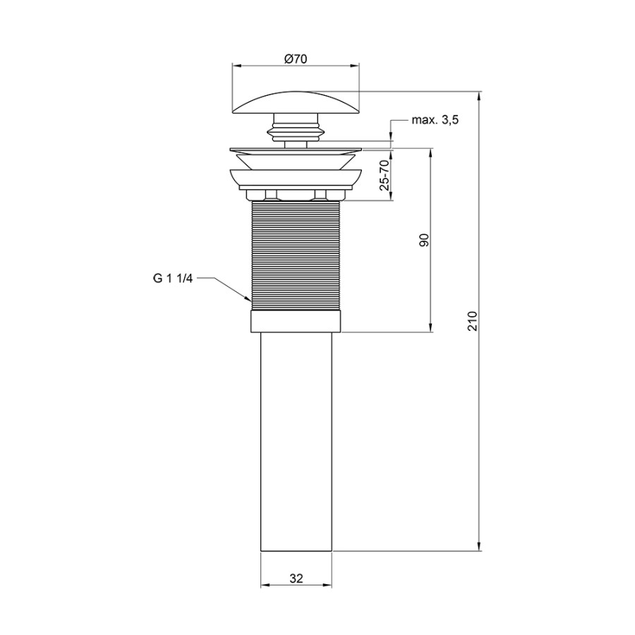 Донний клапан для раковини Qtap F009M 70х70х220 Matt black