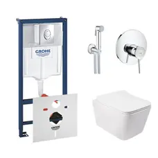 Комплект інсталяція Grohe Rapid SL 38721001 + унітаз з сидінням Qtap Crow QT05335170W + набір для гігієнічного душу зі змішувачем Grohe BauClassic 2904800S