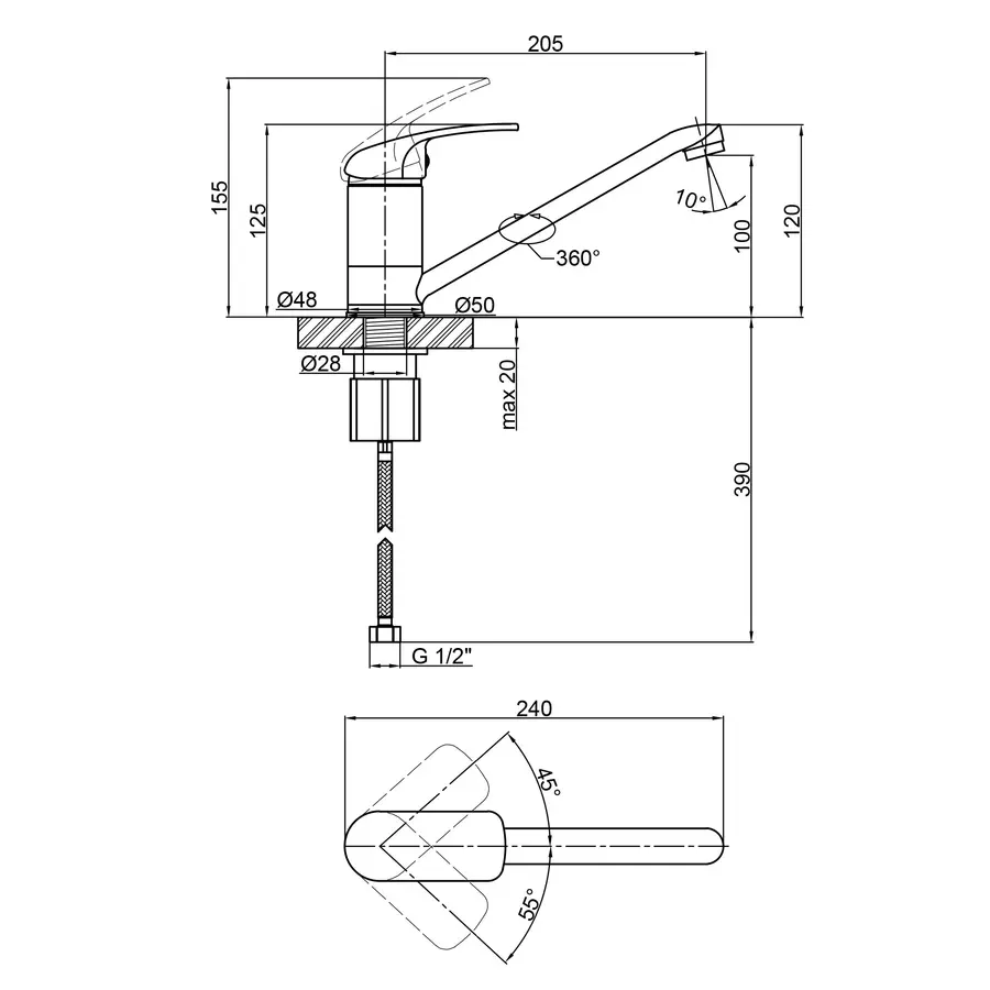 Смеситель для кухни Lidz (CRM) Mars 81003 00250 мм