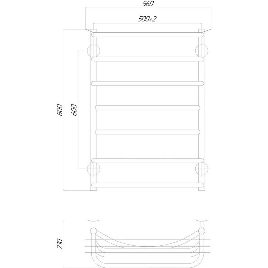 Сушарка рушників електрична Lidz Yunost (CRM) P7 500x800 RE з полицею