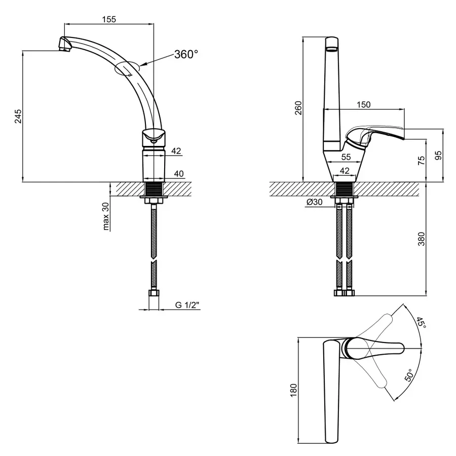 Змішувач для кухні Lidz (CRM) Smart 39 008F-2