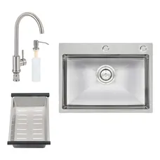 Кухонна мийка Qtap D6045 2.7/1.0 мм Satin + змішувач + сушарка + дозатор для миючого засобу