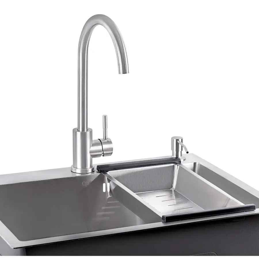 Кухонная мойка Qtap D6045 2.7 / 1.0 мм Satin + смеситель + сушилка + дозатор для моющего средства