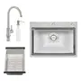 Кухонная мойка Qtap D6045 2.7 / 1.0 мм Satin + смеситель + сушилка + дозатор для моющего средства