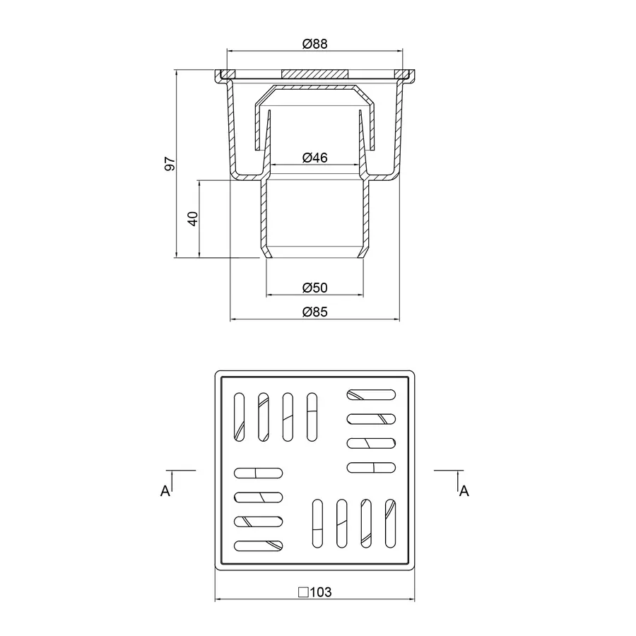 Трап Lidz (WHI) 60 07 T001 00 вертикальний з пластиковою решіткою 100х100