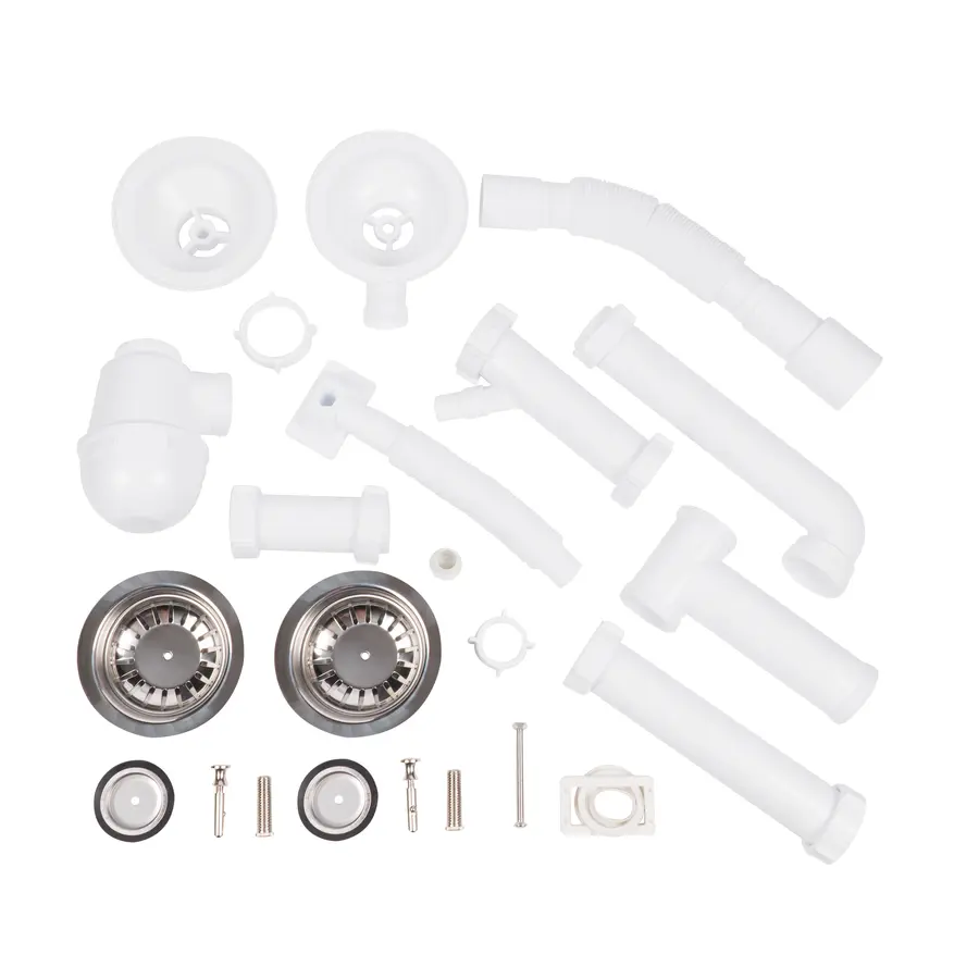 Сифон подвійний для кухонної мийки Lidz (WHI) 60 05 M003 00 з відводом для пральної машини (вихід 50 мм)