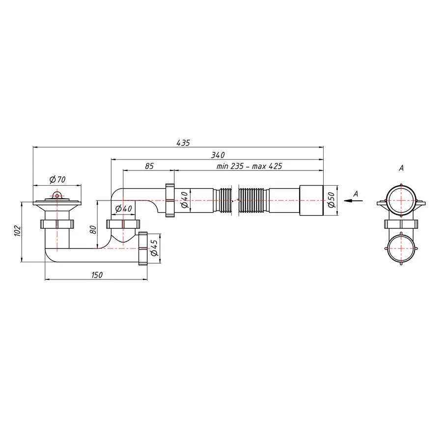 Сифон для душевого поддона Lidz (WHI) 60 04 P001 00 с ревизией (выход 40/50 мм)