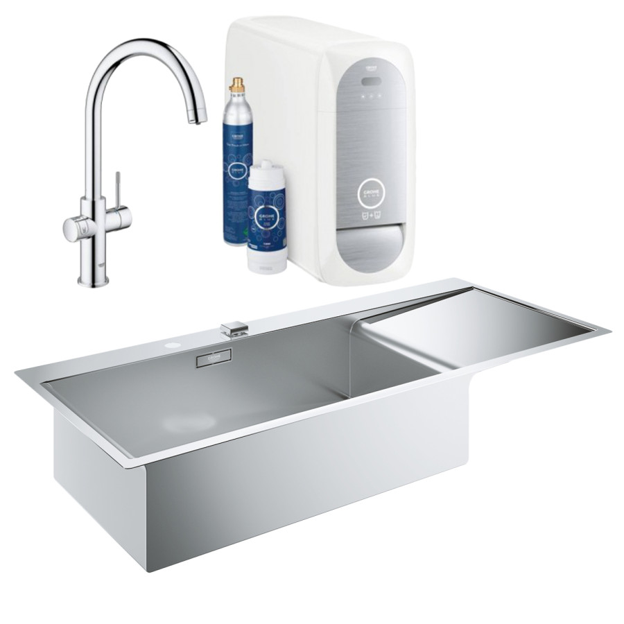 Мийка кухонна Grohe K1000 31581SD0 + змішувач Blue Home 31455001