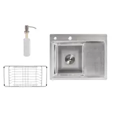 Кухонна мийка Lidz H6350L 3.0/0.8 мм Brush + сушарка + дозатор для миючого засобу