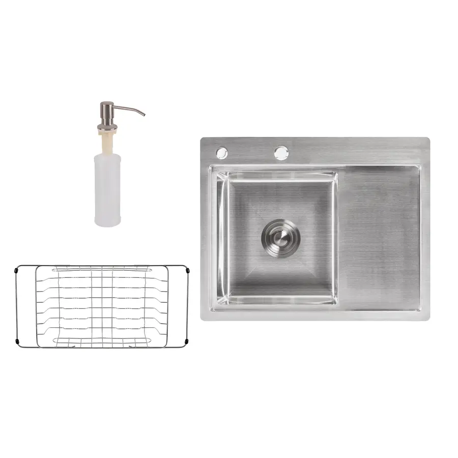 Кухонная мойка Lidz H6350L 3.0 / 0.8 мм Brush + сушилка + дозатор для моющего средства