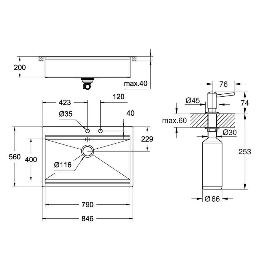 Мойка кухонная Grohe K200 31584SD0 + дозатор для моющего средства Contemporary 40536000