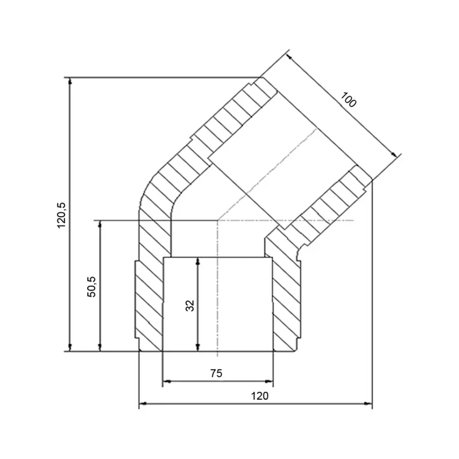 Уголок PPR Blue Ocean 75, 45 °