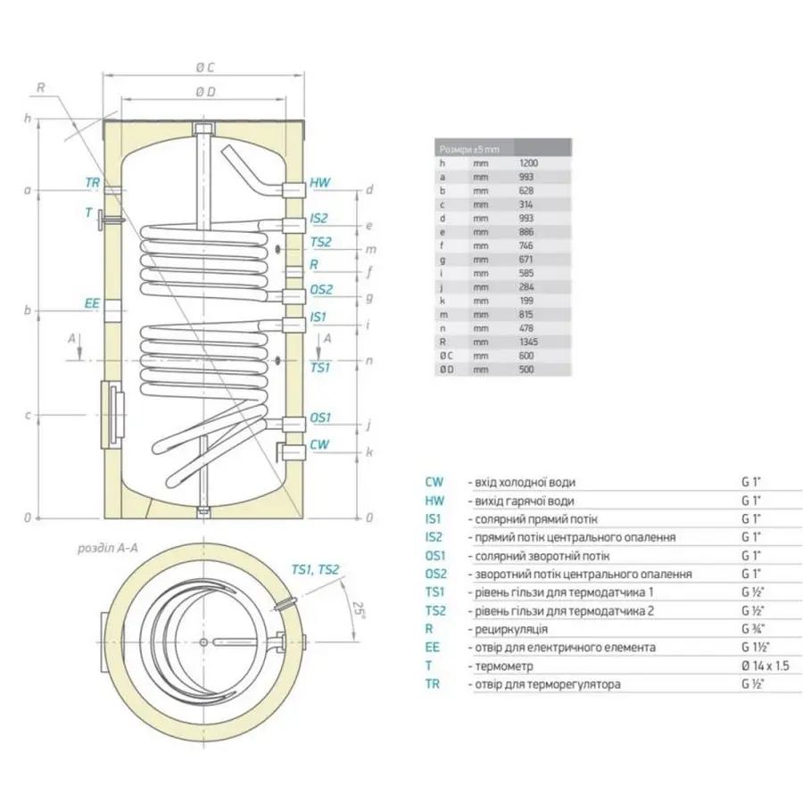 Водонагрівач непрямого нагрівання Tesy 200 л (EV75S220060F40TP2) 301407
