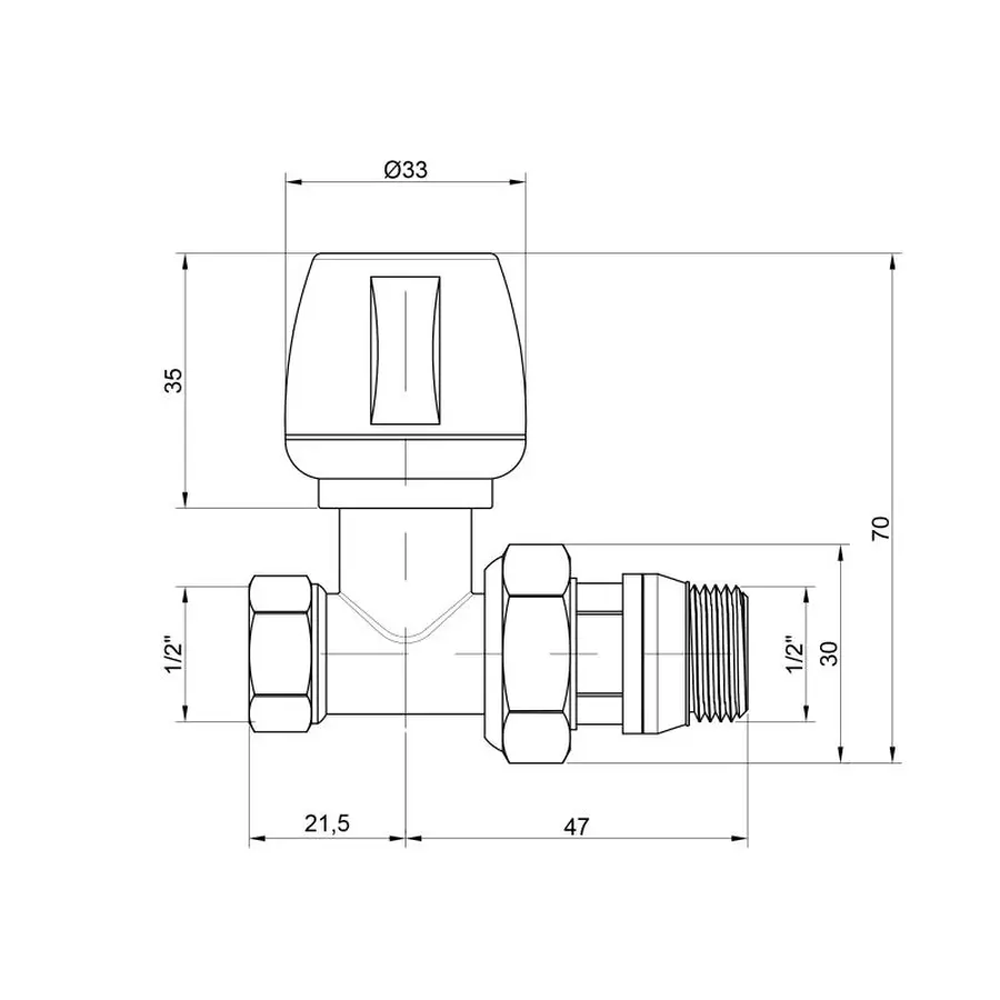 Кран радіаторний Icma 1/2" з антипротіканням прямий №813+940