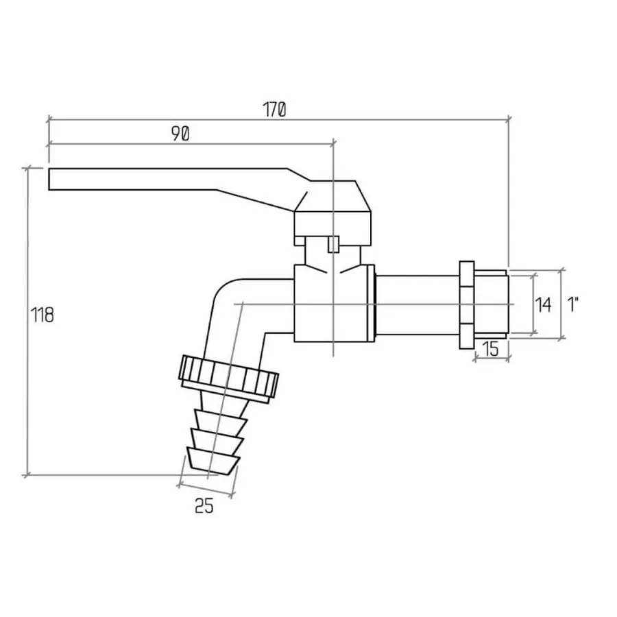 Кран кульовий садовий під шланг 1"з х25 №55 Rastelli