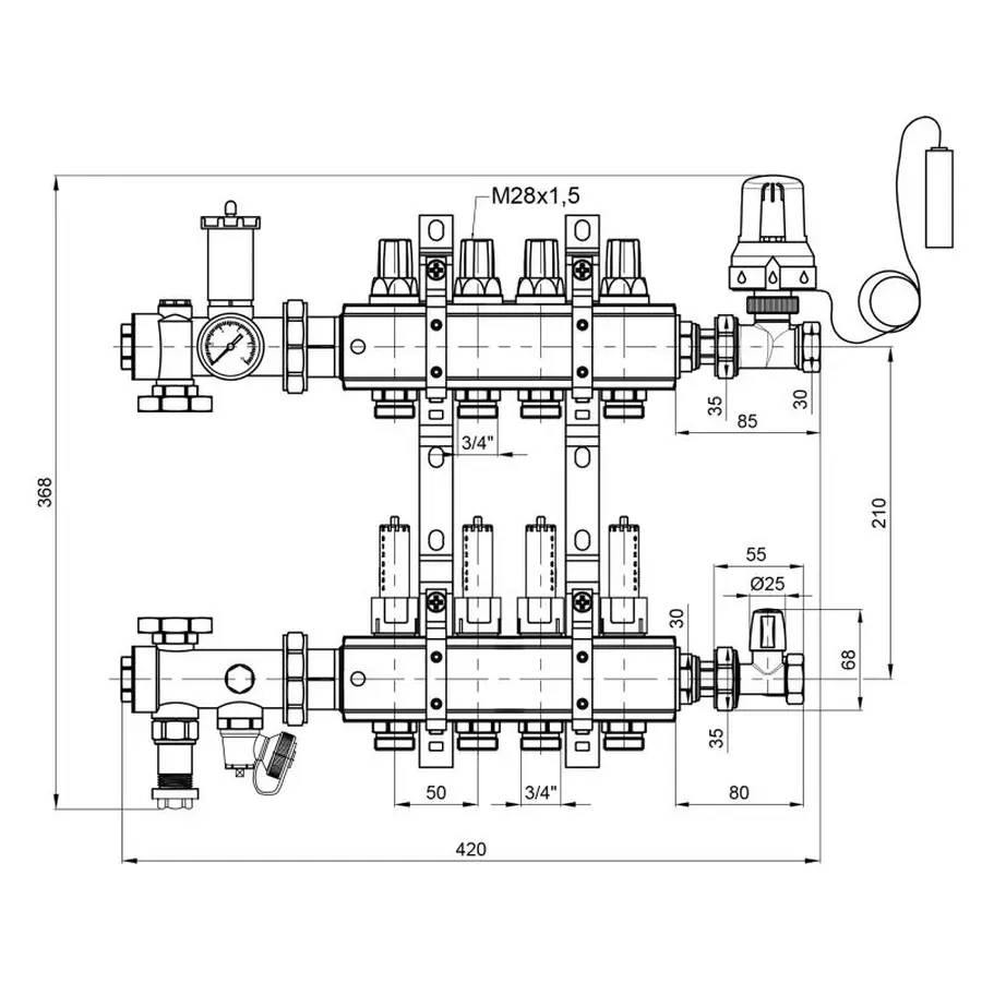 Колекторна група Icma 3/4" 4 виходи, з витратоміром №A3K013
