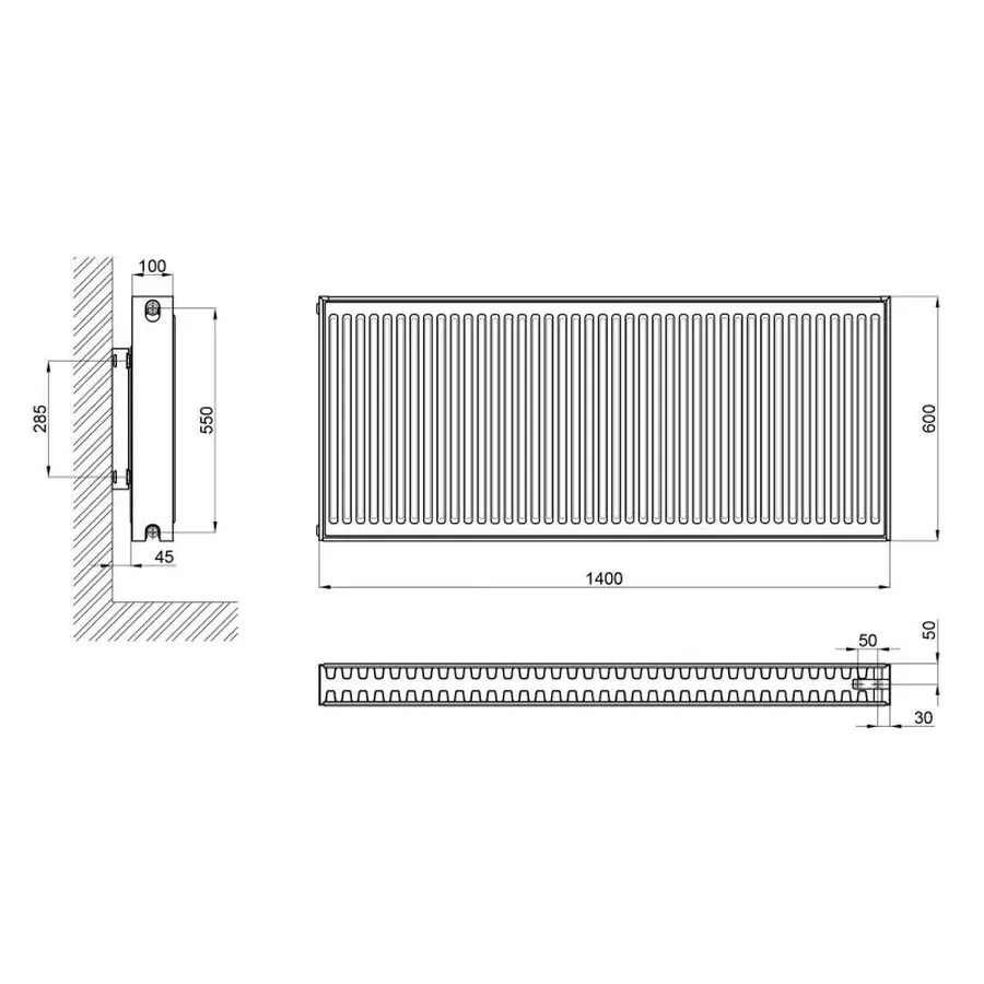 Радіатор сталевий Aquatronic 22 тип 600х1400 нижнє підключення