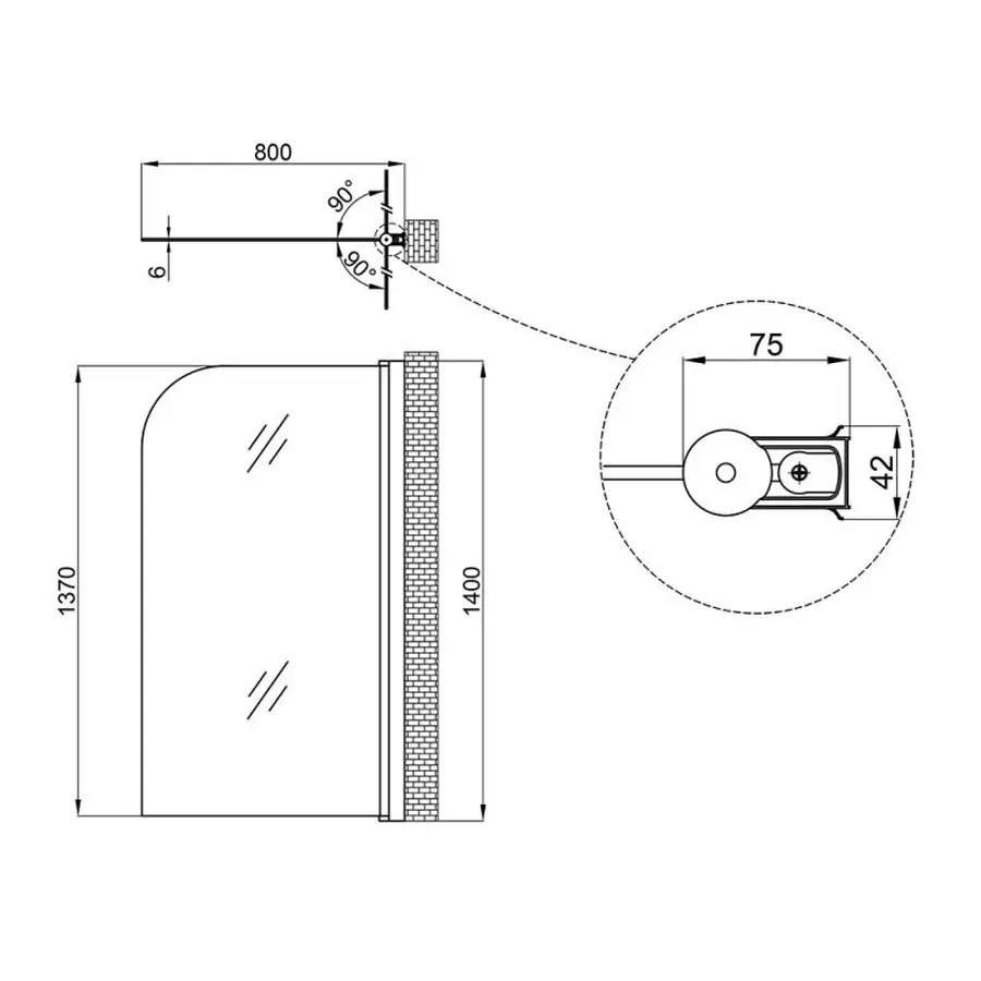 Штора на ванну Lidz Brama SS80x140R.CRM.FR скло Frost 6 мм, права