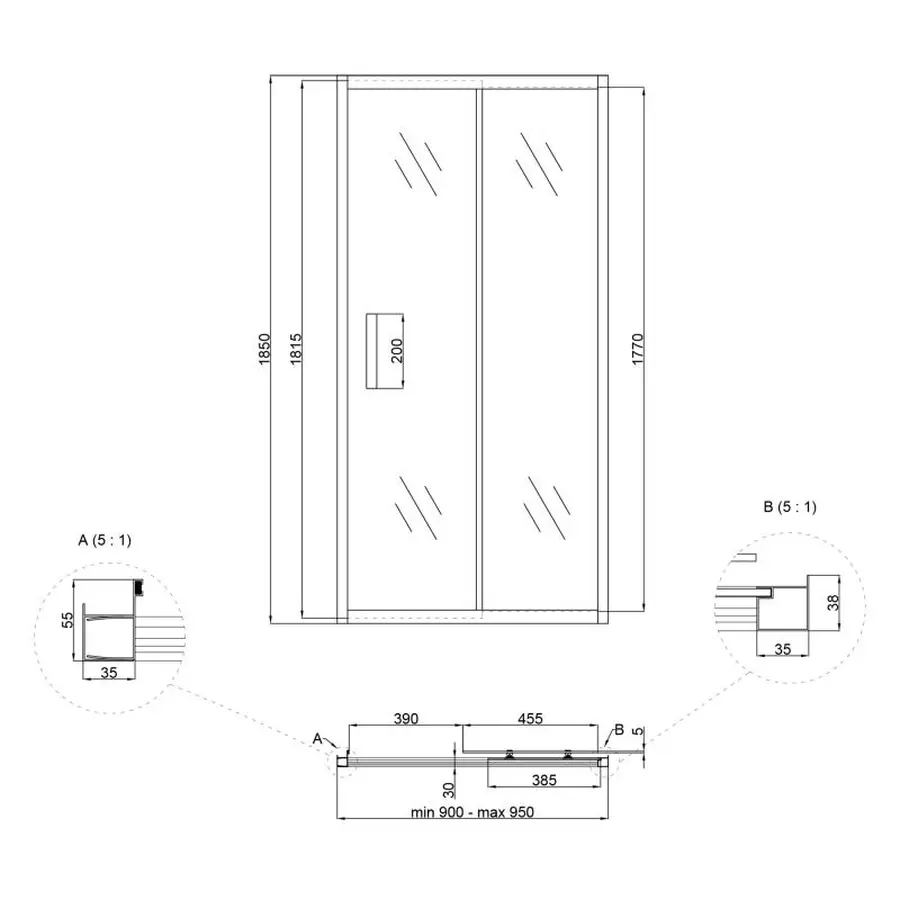 Душові двері в нішу Lidz Zycie SD90x185.CRM.TR, скло прозоре 5 мм